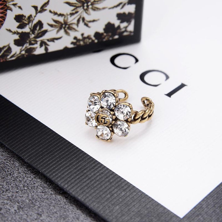 Vintage Rhinestone Flower Shape Open Ring