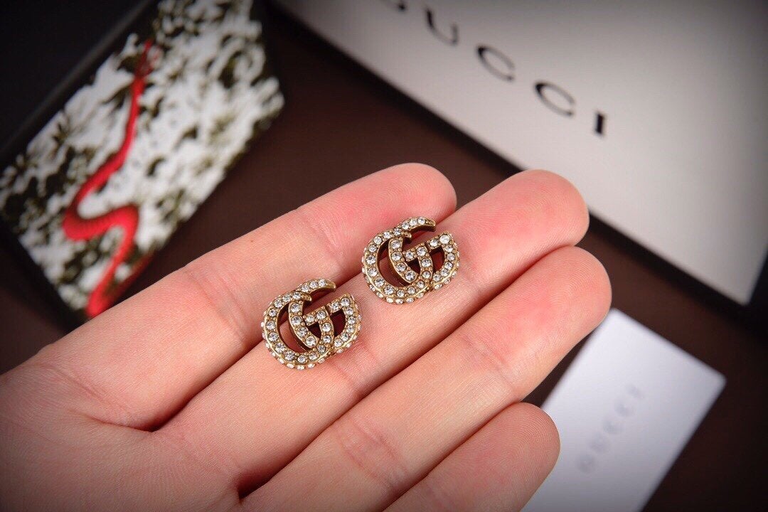 Luxury Rhinestone Double G Stud Earrings