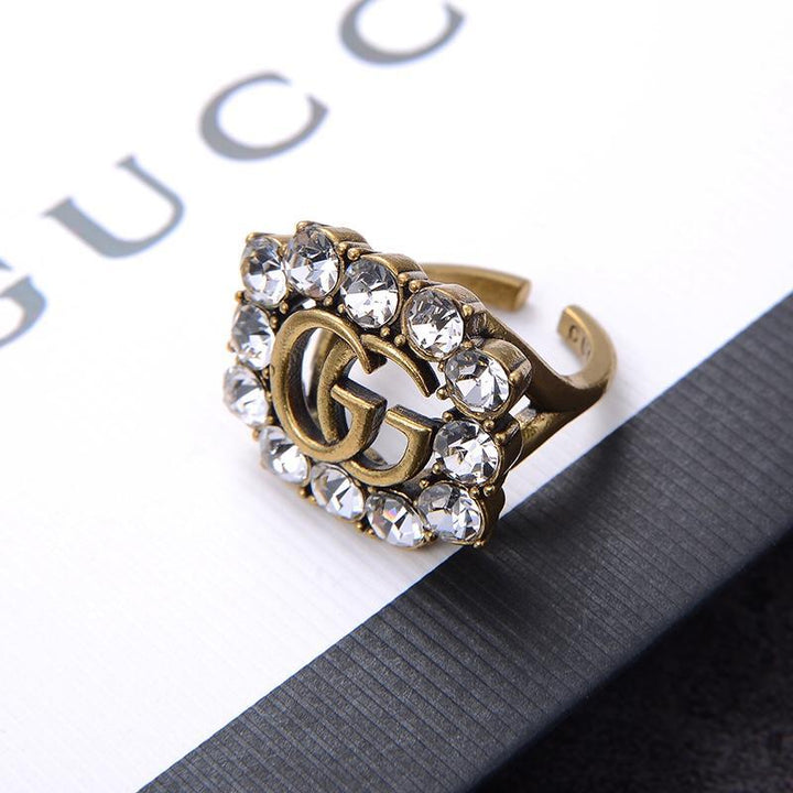 Fashion Double G Rhinestone Open Ring