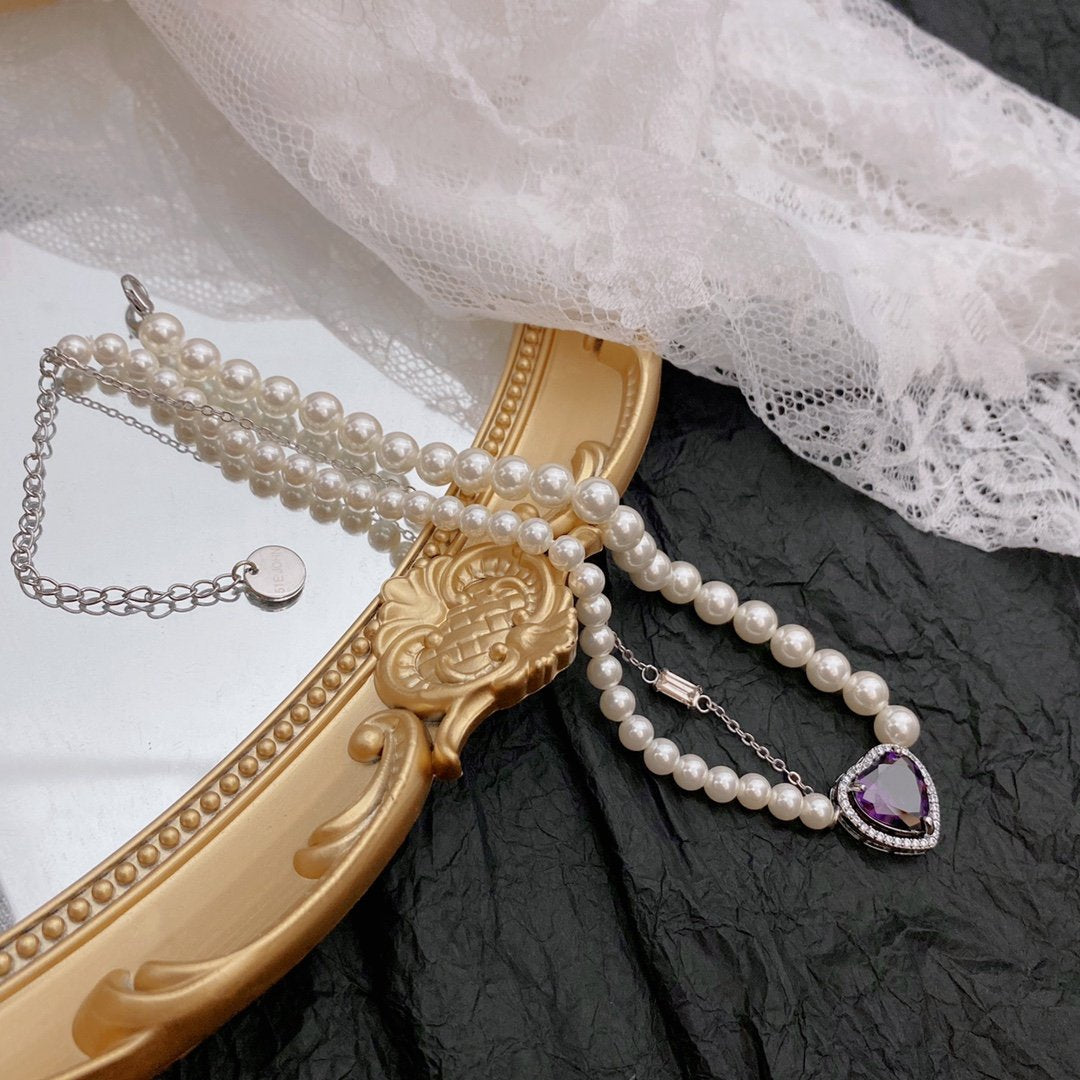 High-End Luxury Pearl Love Gemstone Necklace