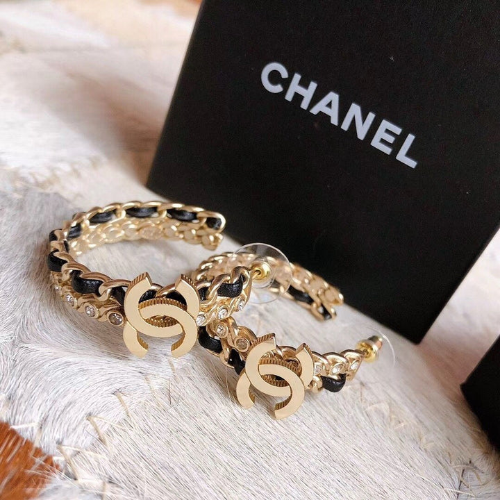 Double chain leather rope earrings