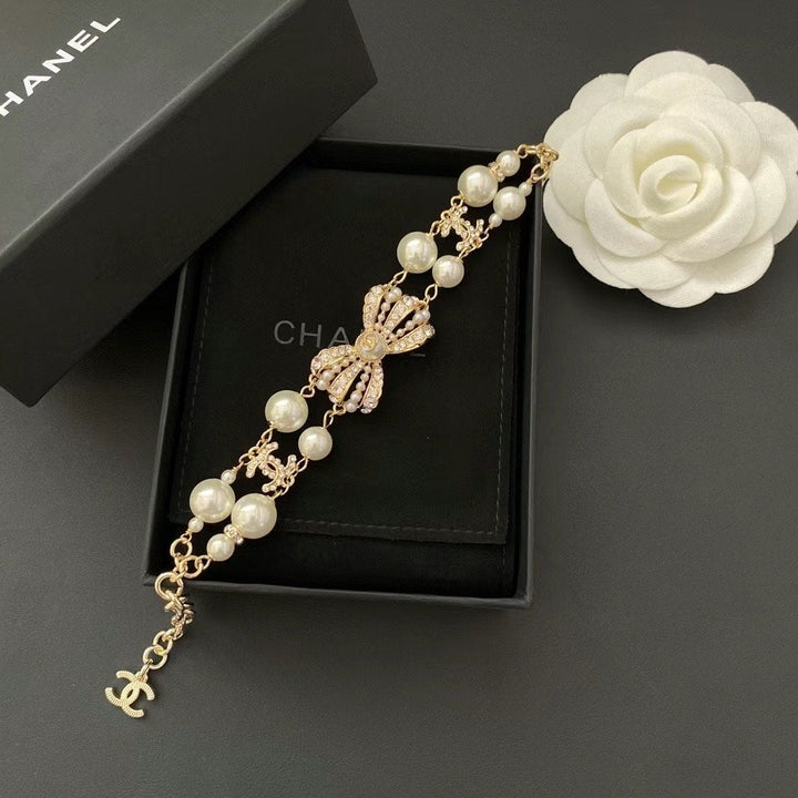 Luxury Pearl Rhinestone Bow Bracelet