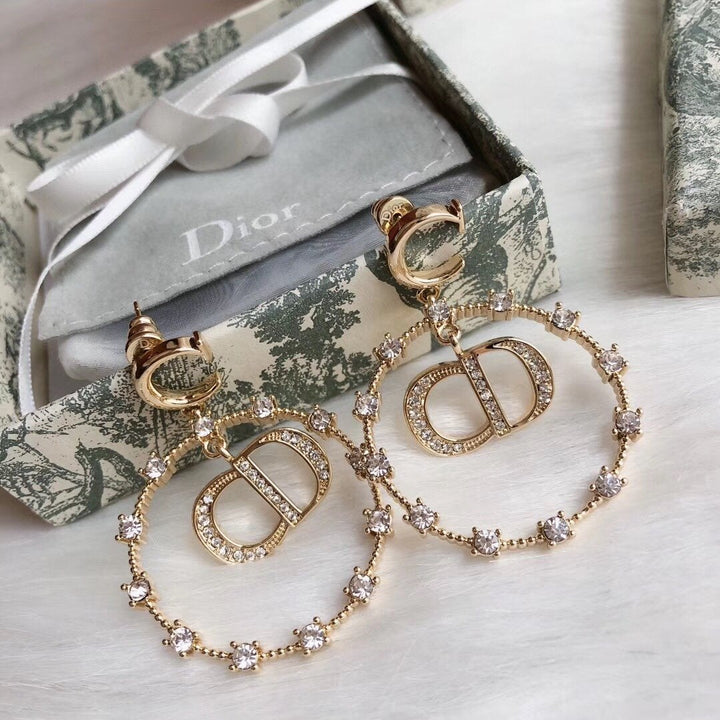 Luxury Rhinestone Big Circle Letter Pendant Earrings