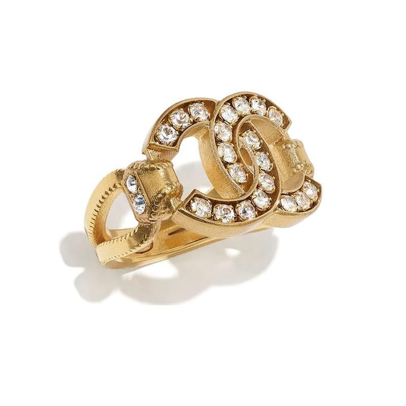 Crystal and Diamond Double C Vintage Distressed Ring