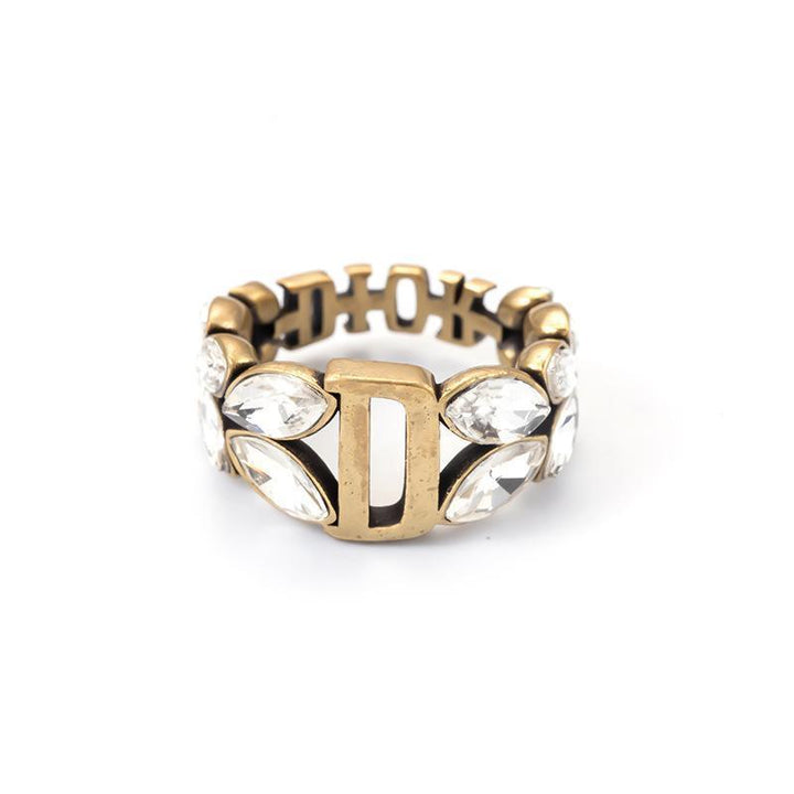 Letter Rhinestone Inlaid Hollow Ring