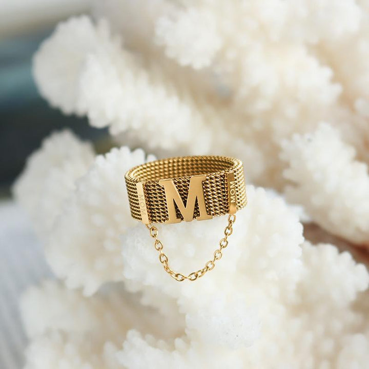 Personalized Mesh Belt Braided M Ring