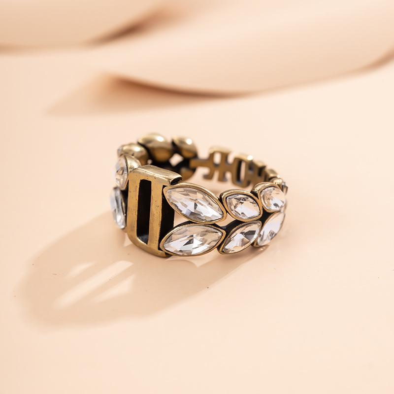 Letter Rhinestone Inlaid Hollow Ring