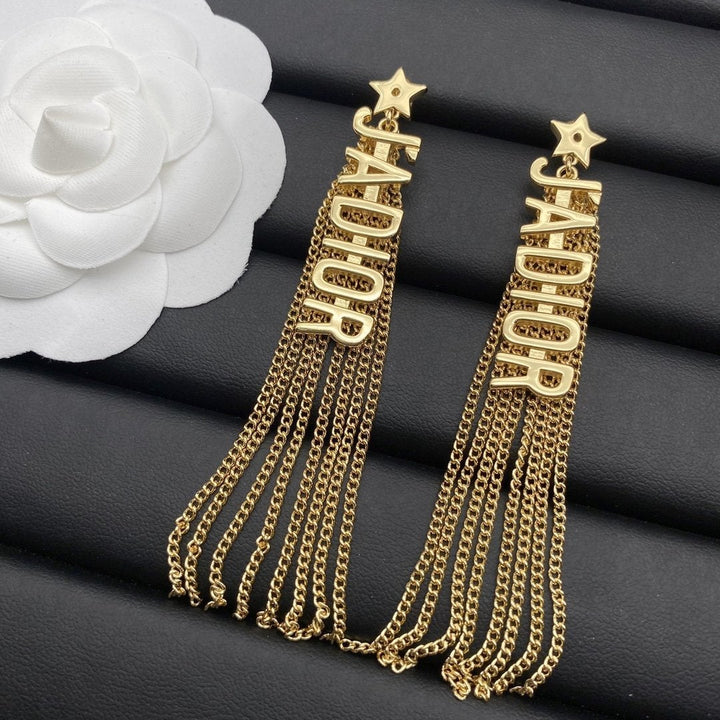 CD tassel letter pendant earrings