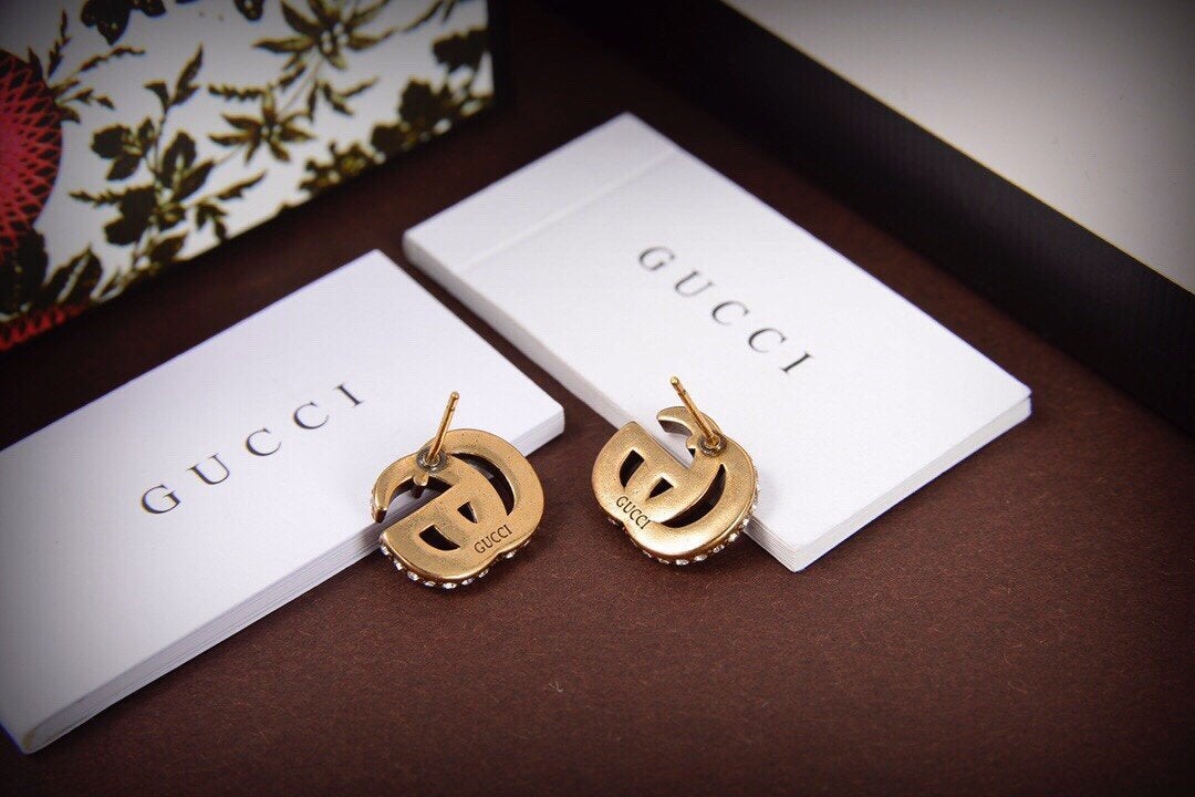 Luxury Rhinestone Double G Stud Earrings