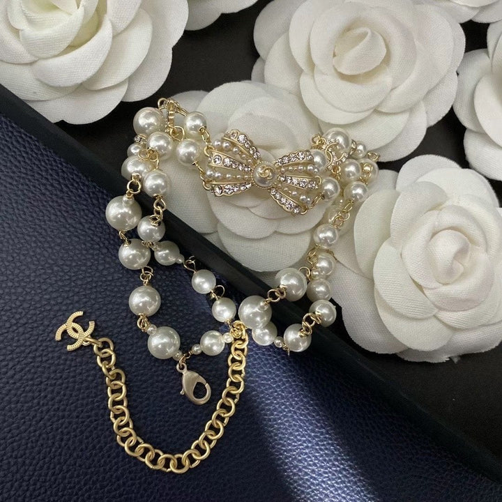 Luxury Pearl Rhinestone Bow Necklace