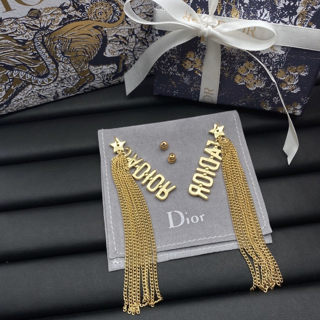 CD tassel letter pendant earrings