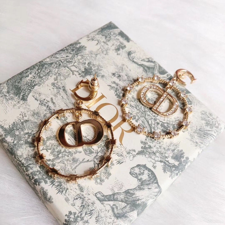 Luxury Rhinestone Big Circle Letter Pendant Earrings