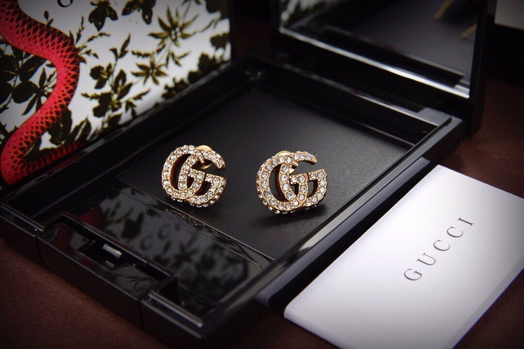 Luxury Rhinestone Double G Stud Earrings