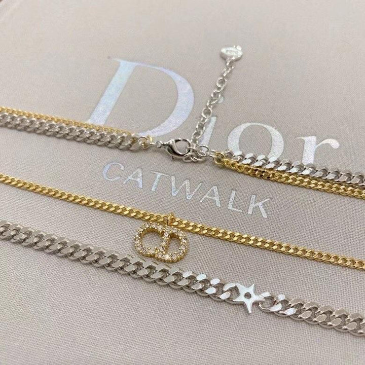 Letters, Stars, Gold And Silver Two-Tone Necklace