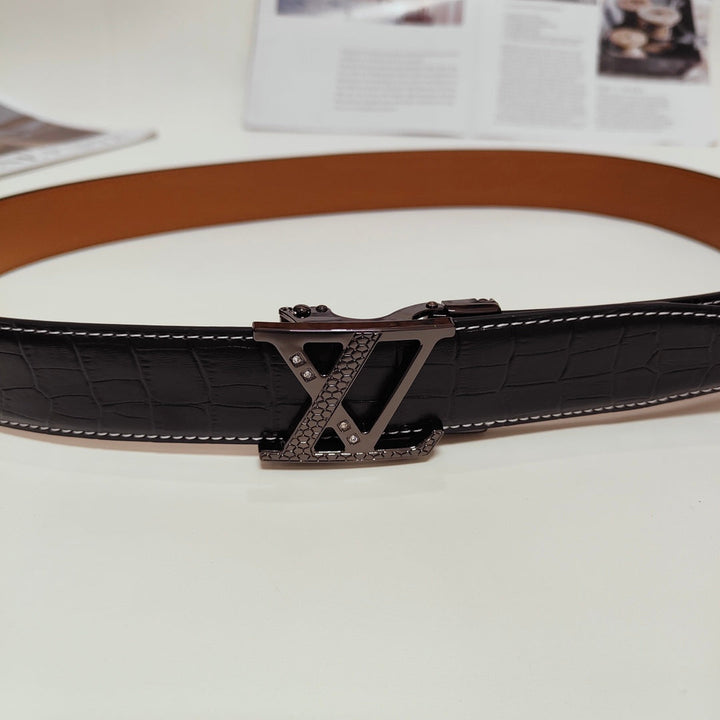 3 Color Monogrammed Crocodile Leather Belt