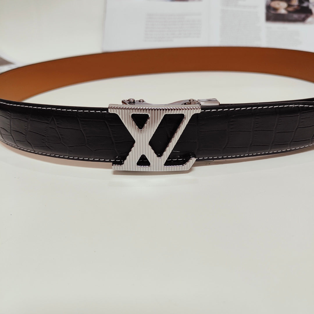 3 Color Monogrammed Crocodile Leather Belt