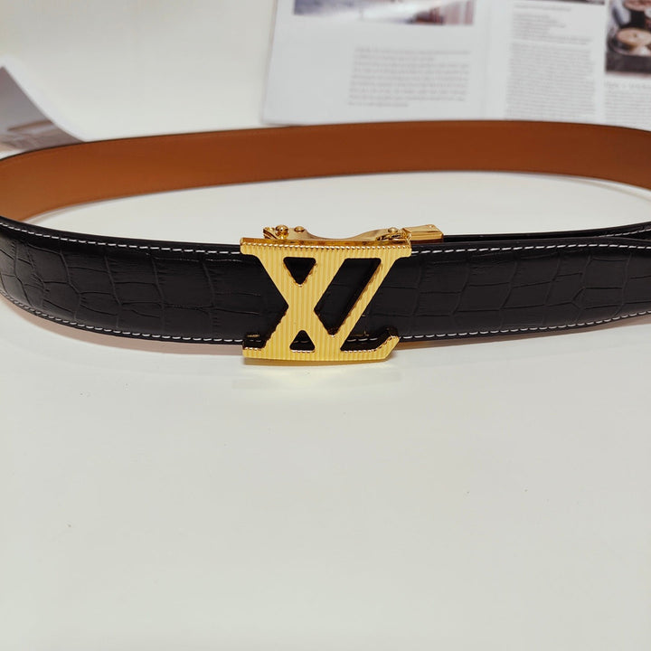 3 Color Monogrammed Crocodile Leather Belt