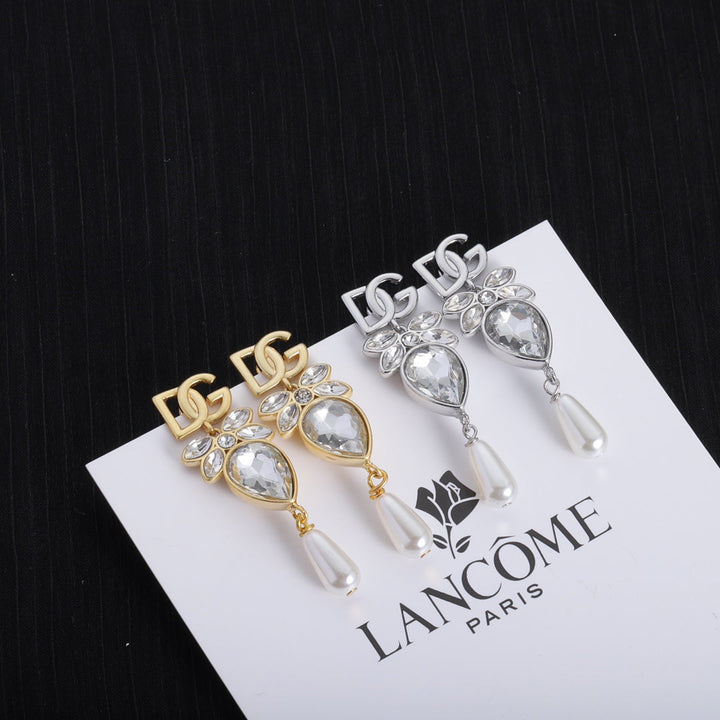 fashion rhinestone pearl dangle earring