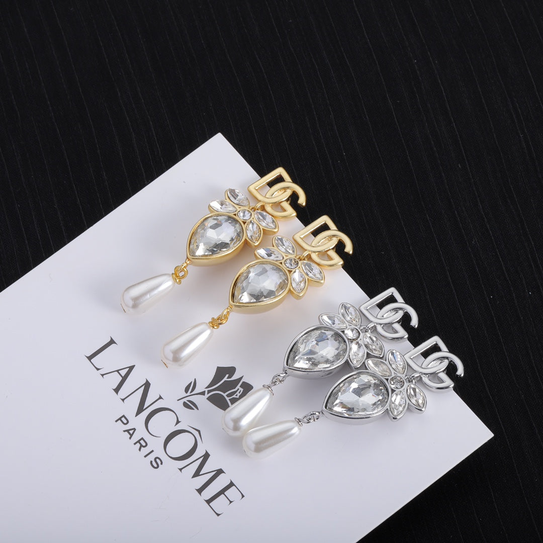 fashion rhinestone pearl dangle earring