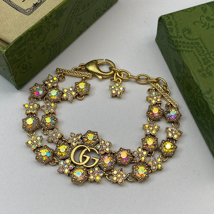 luxury colored diamonds double G necklace bracelet