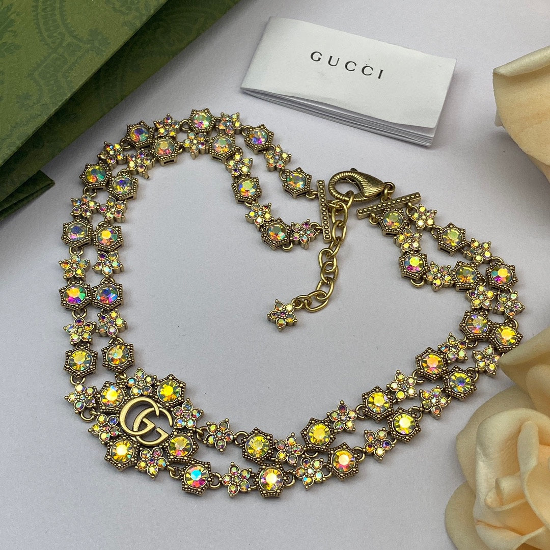 luxury colored diamonds double G necklace bracelet