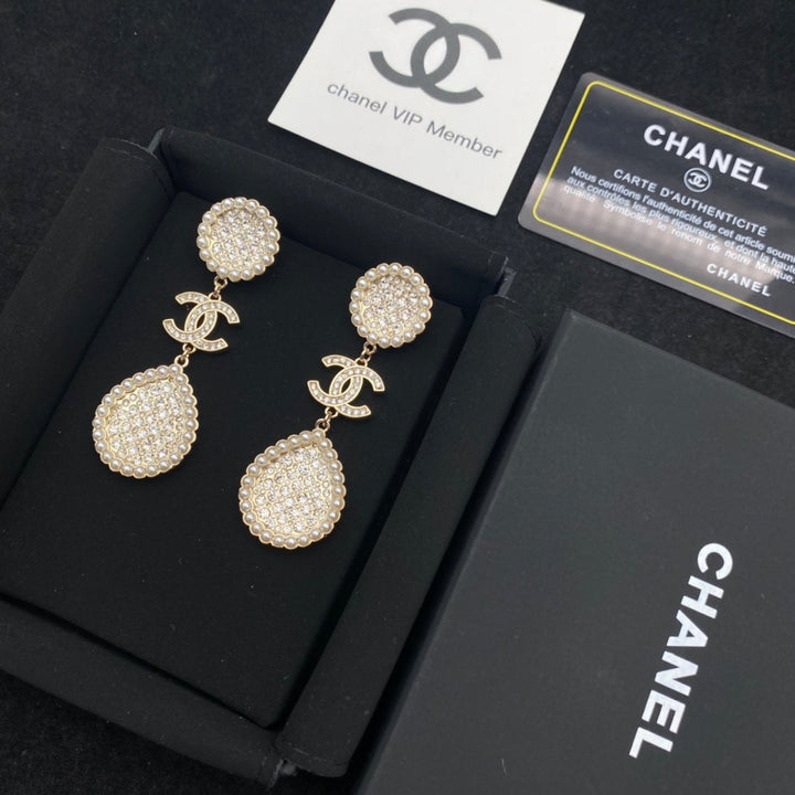 Double c pearl and rhinestone fashion temperament earrings