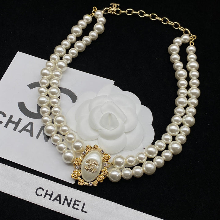 Deluxe Double C Pearl Necklace