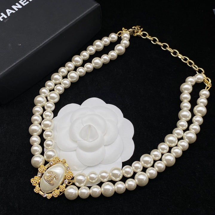 Deluxe Double C Pearl Necklace