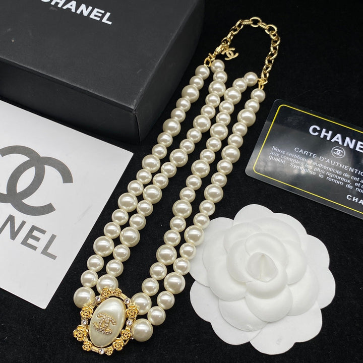 Deluxe Double C Pearl Necklace