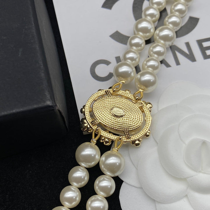 Deluxe Double C Pearl Necklace