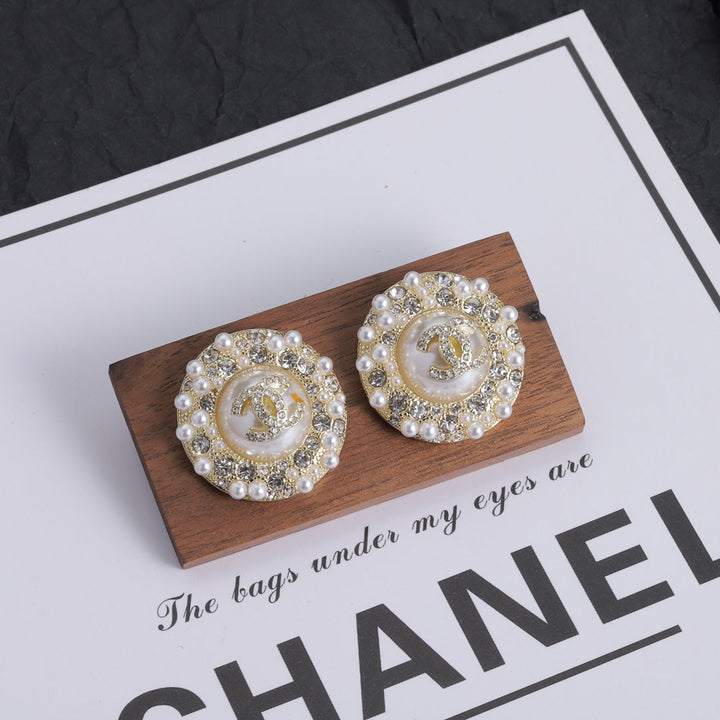 Luxury Rhinestone Double C Earrings