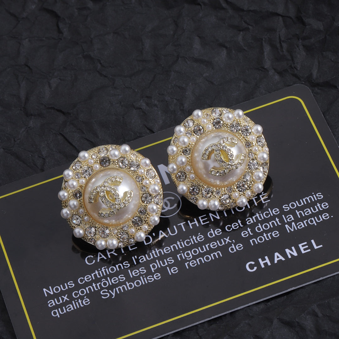 Luxury Rhinestone Double C Earrings