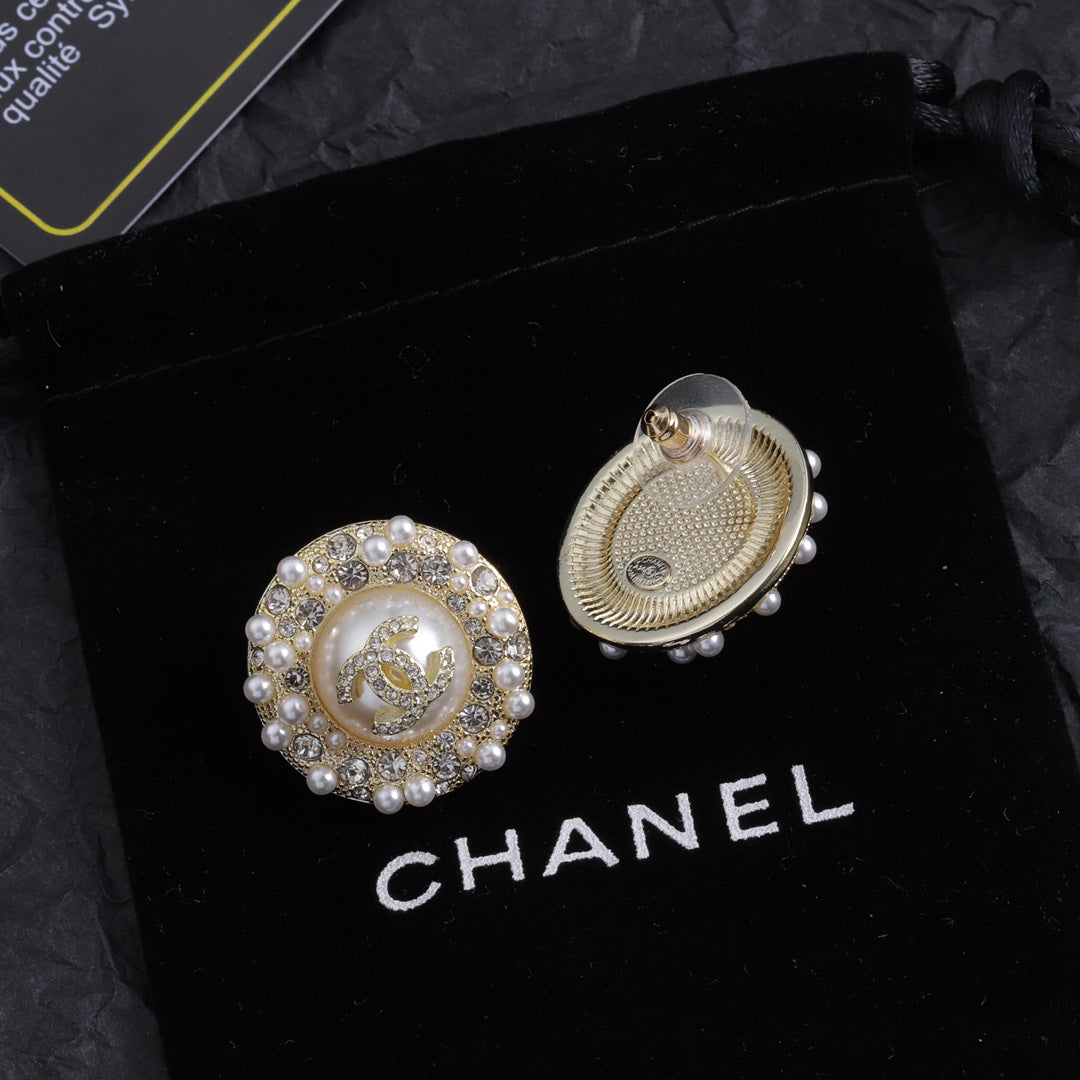 Luxury Rhinestone Double C Earrings