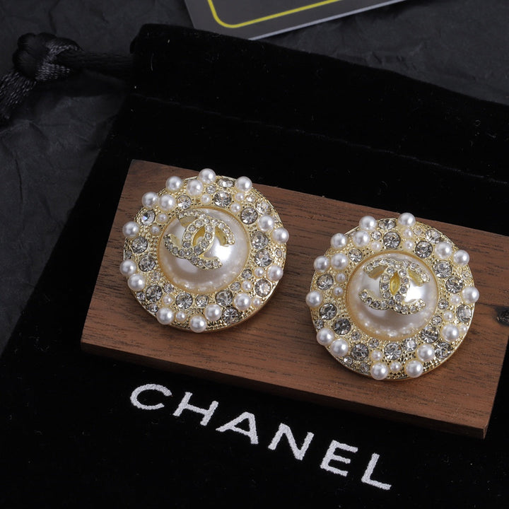 Luxury Rhinestone Double C Earrings