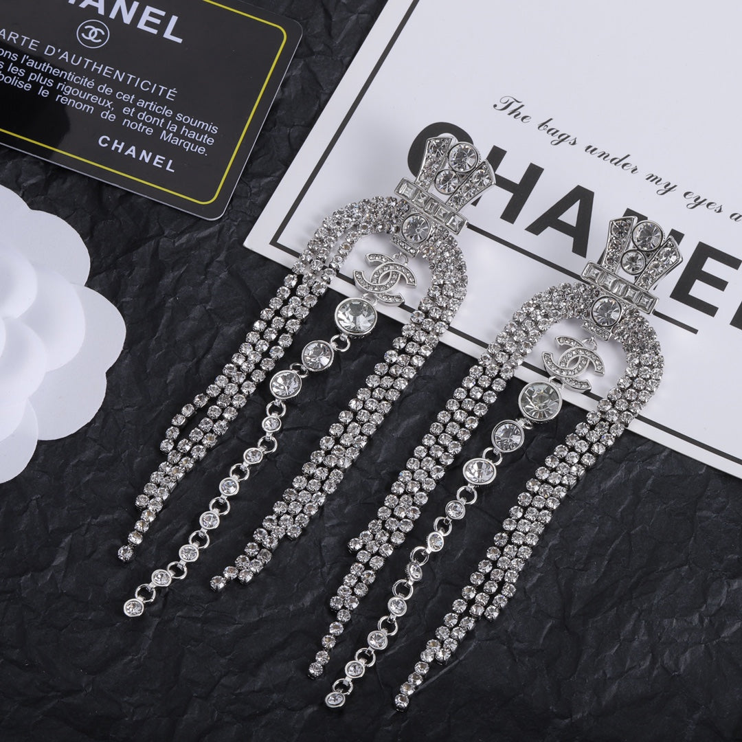 Deluxe Rhinestone Double C Earrings