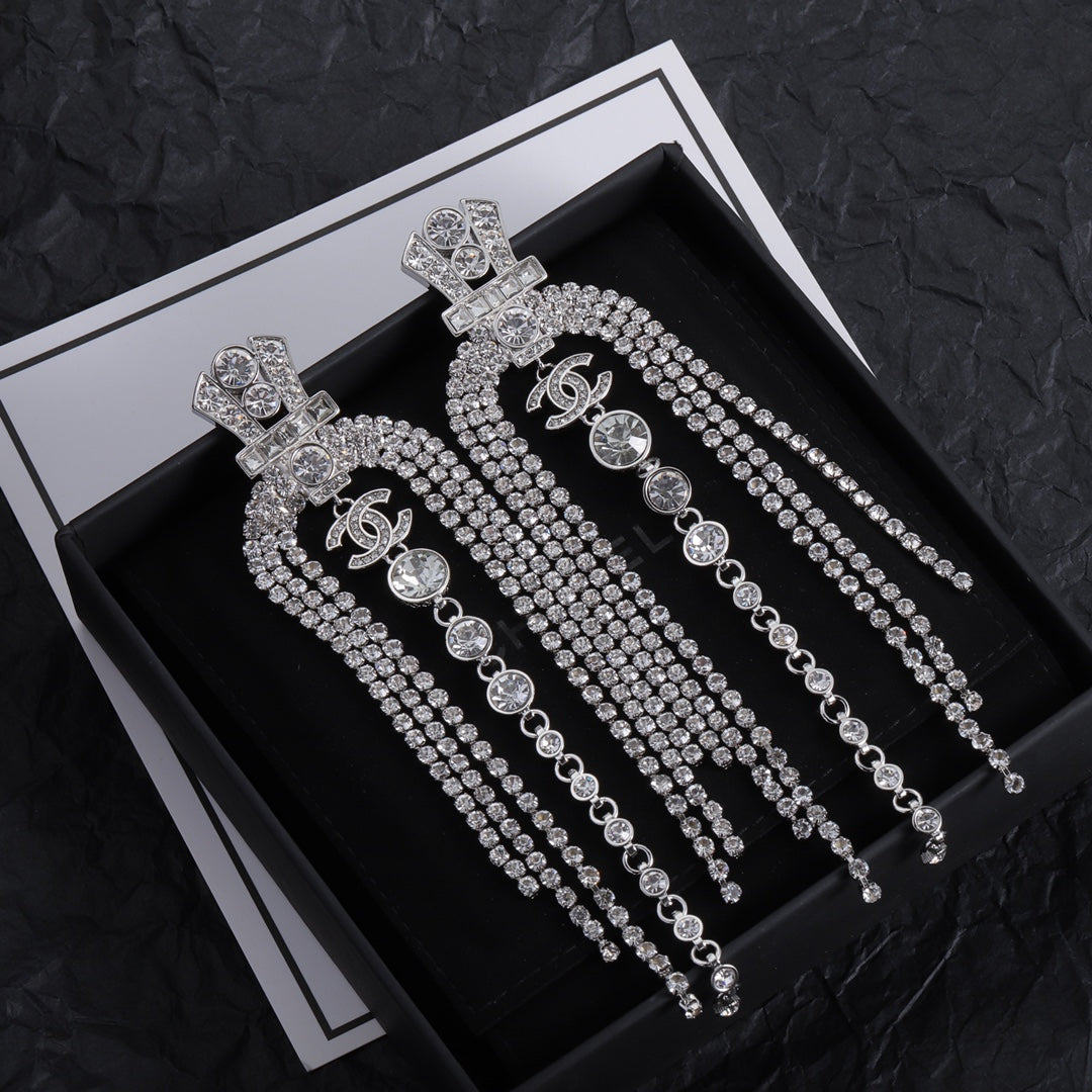 Deluxe Rhinestone Double C Earrings