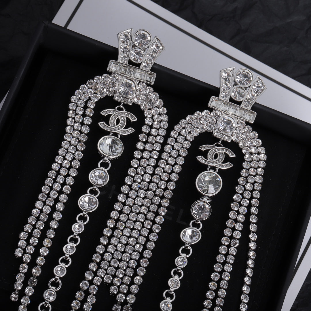 Deluxe Rhinestone Double C Earrings