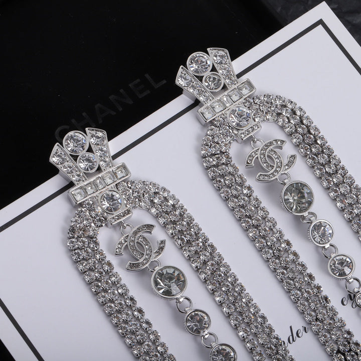 Deluxe Rhinestone Double C Earrings