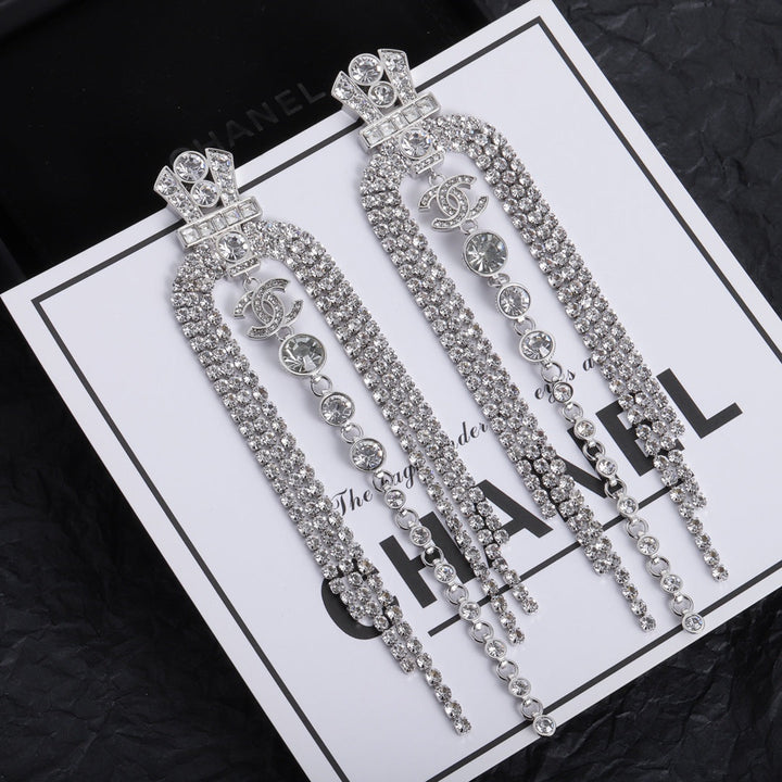 Deluxe Rhinestone Double C Earrings