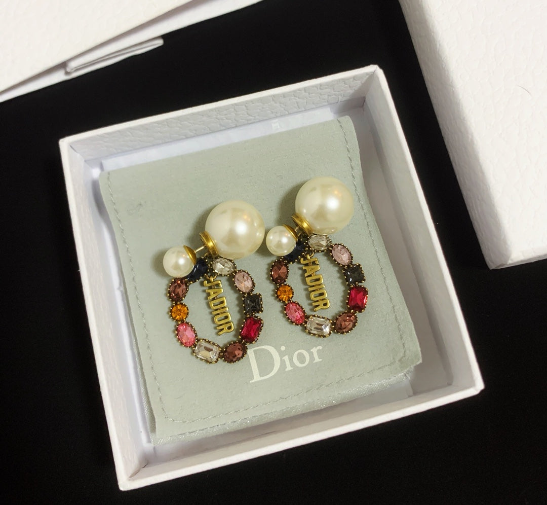 Luxury colored diamond pearl earrings