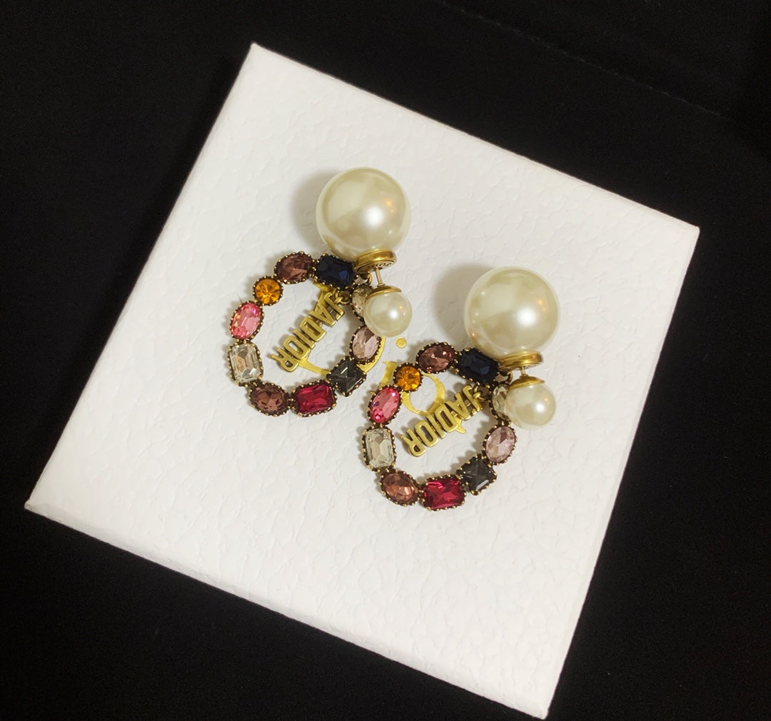 Luxury colored diamond pearl earrings