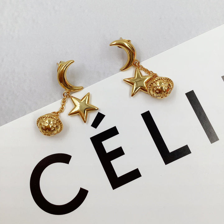 new star and moon dangle earrings