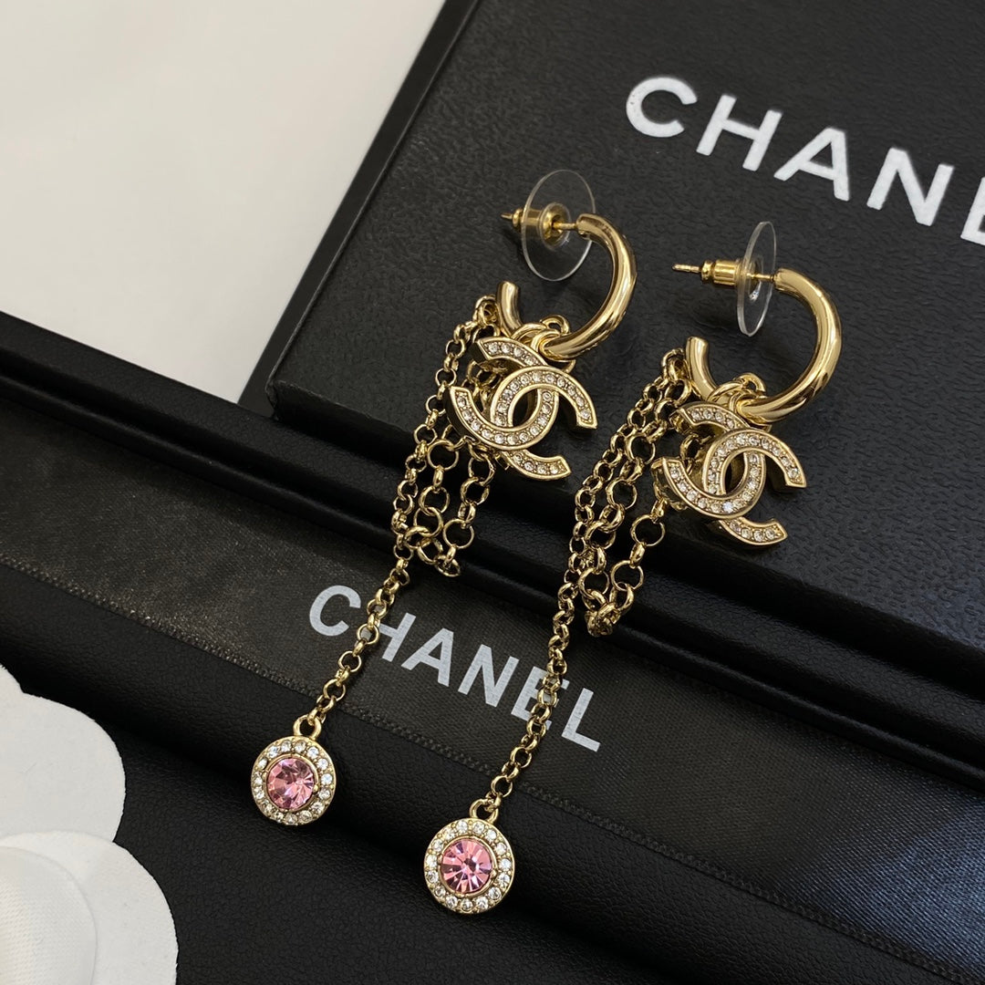 Classic Brass CC Rhinestone Earrings