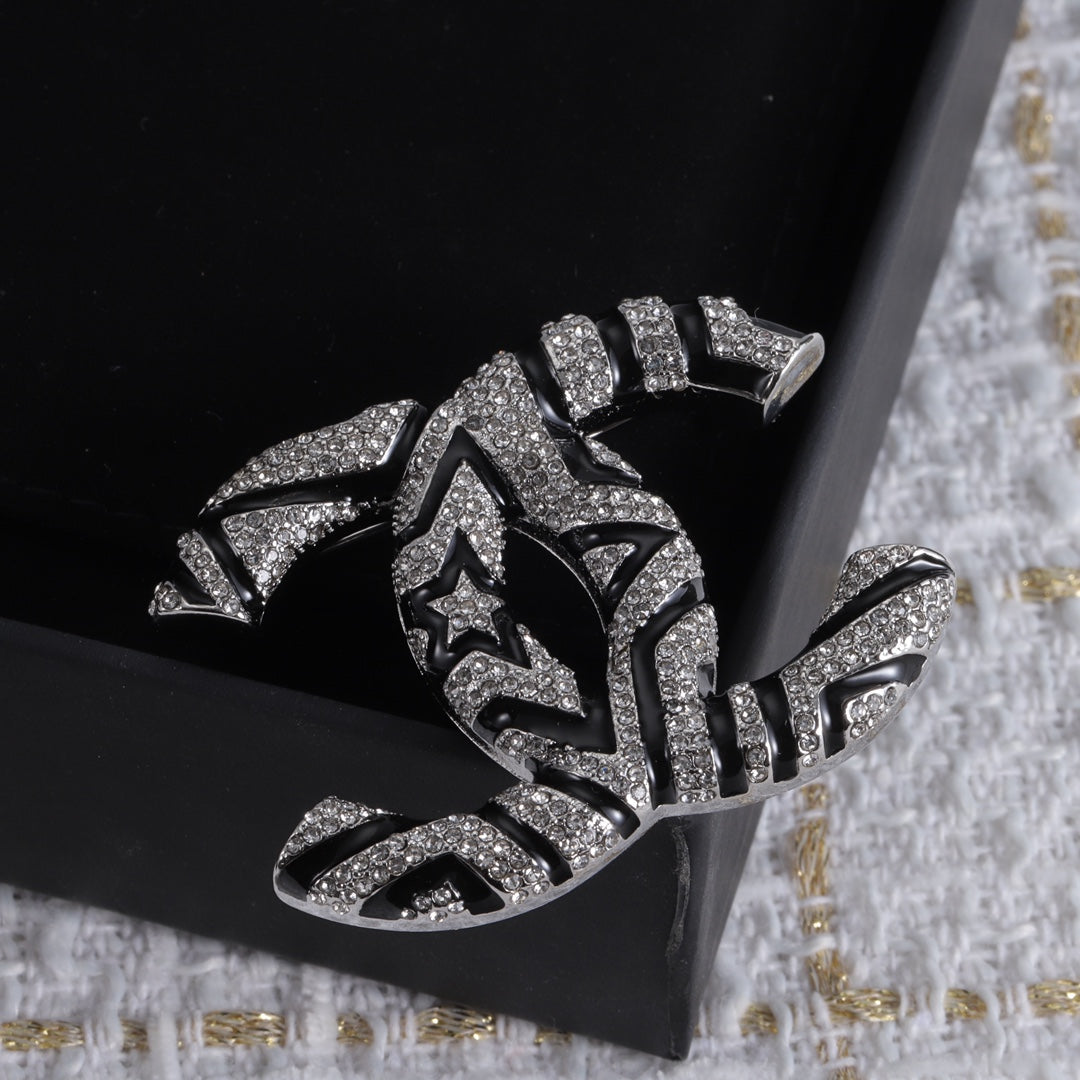 Fashion Two Color Full Diamond Double C Brooch