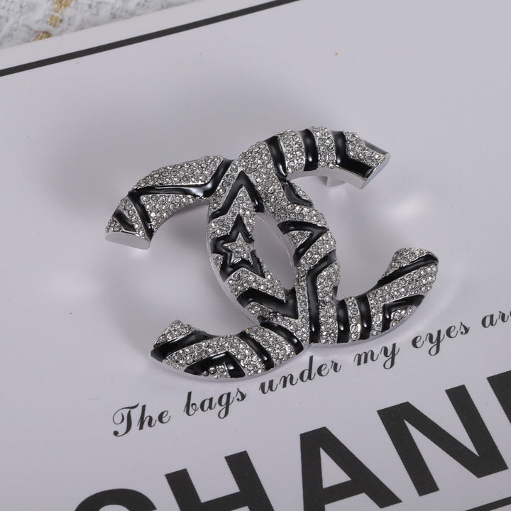 Fashion Two Color Full Diamond Double C Brooch