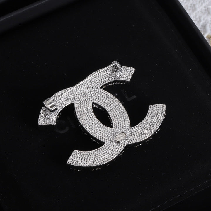 Fashion Two Color Full Diamond Double C Brooch