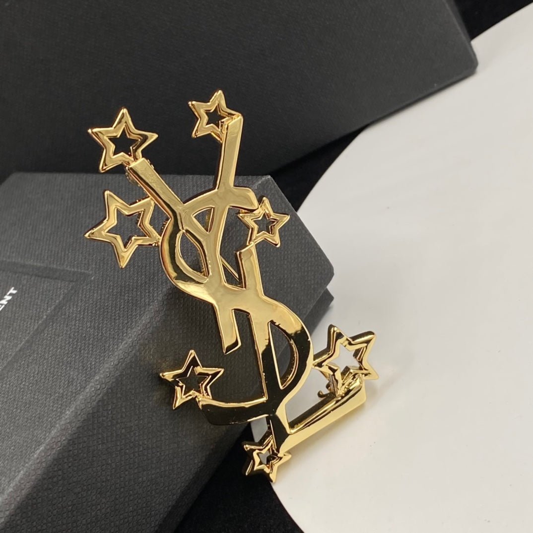 Luxury Brass Five Star Brooch