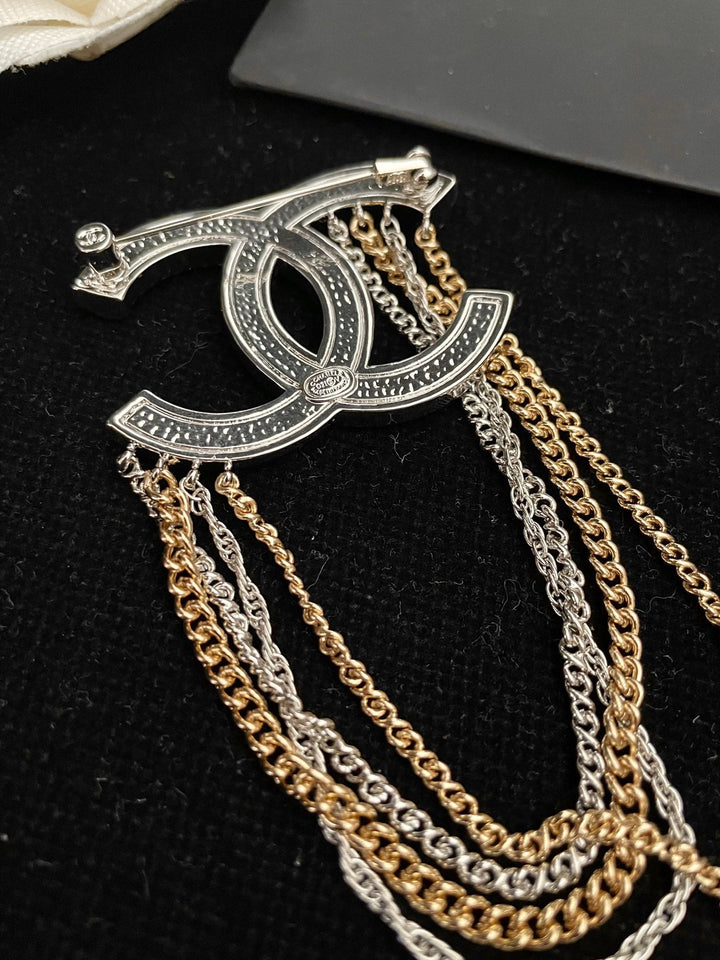 2023 Double C Letter Tassel Chain Brooch