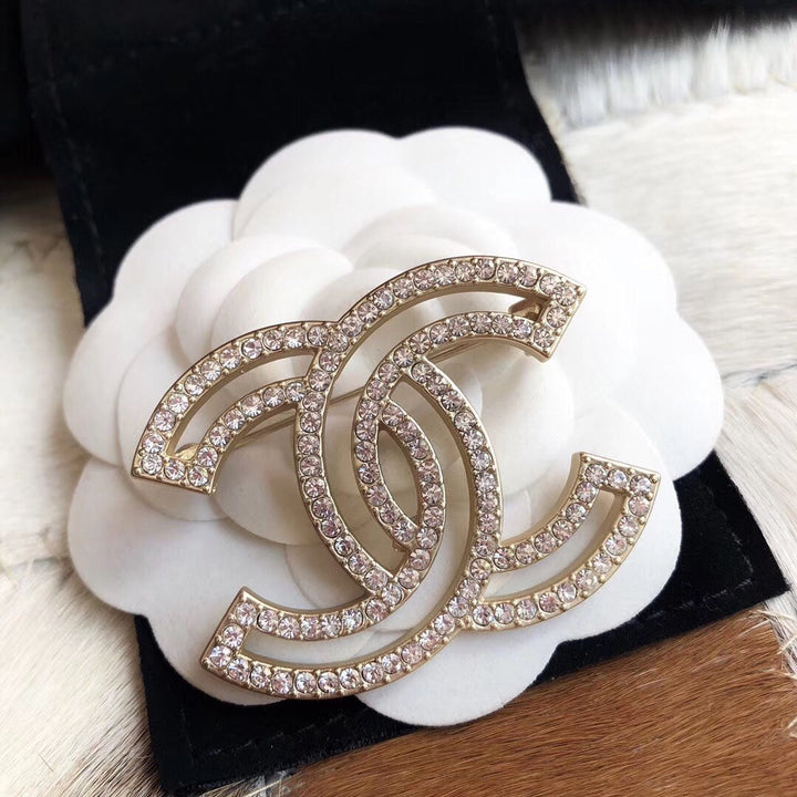 Luxury Double Row Diamond Openwork Double C Brooch