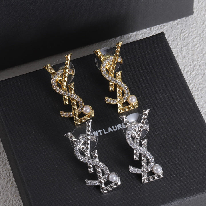 luxury twisted rhinestone letter earrings